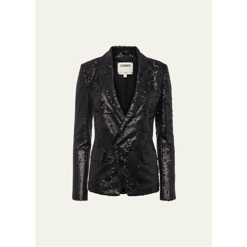 L’Agence Kenzie Sequined Double Breasted Blazer Matte Black Sequin Size 8